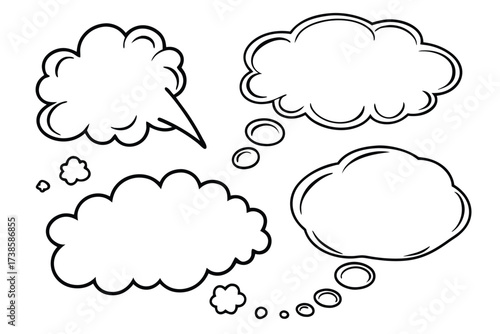 Hand Drawn Speech Bubbles and Thought Clouds Collection Keywords: speech bubble, thought bubble, comic, conversation