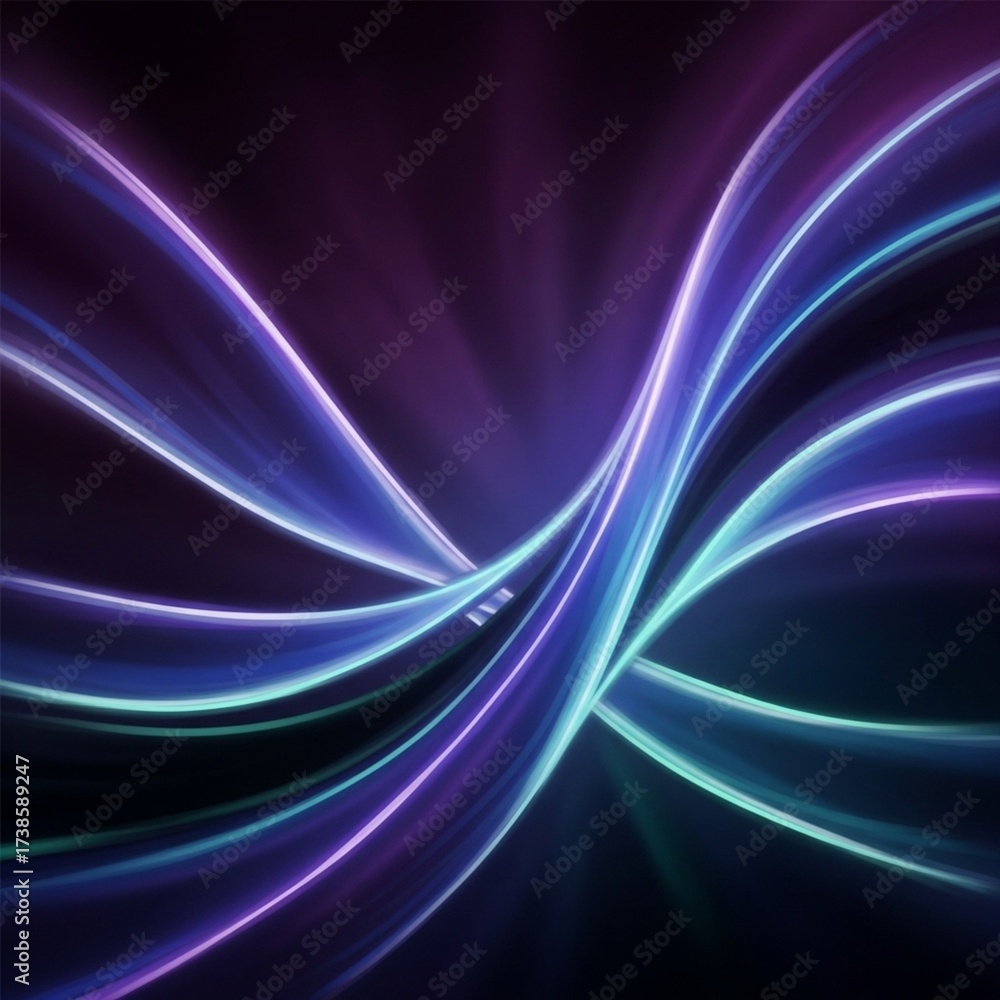 Obraz premium Abstract light trails in blue and purple hues on a dark background.