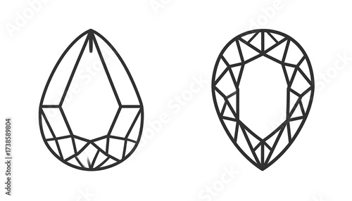 Two black-and-white line art diagrams. Each resembles a teardrop, showing the facets of a gemstone, on a plain white background
