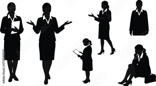 businesswoman, worker, silhouette, clipboard, folder, tablet, office, professional, posture, career, occupation