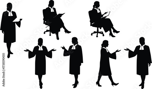 judge, worker, silhouette, robe, gavel, document, law, court, justice, authority, legal, occupation, profession, vector, illustration, courtroom, decision, trial, lawyer, judiciary, verdict