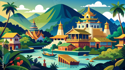 Luang Prabang, Laos, is a serene town where golden temples, French colonial villas, and riverside landscapes converge in tranquil harmony.