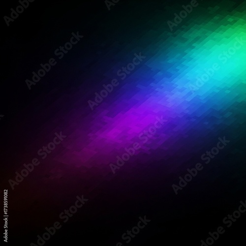 A diagonal beam of vibrant light, transitioning from deep red to purple, blue, cyan, and green, illuminates a dark background with a textured effect.