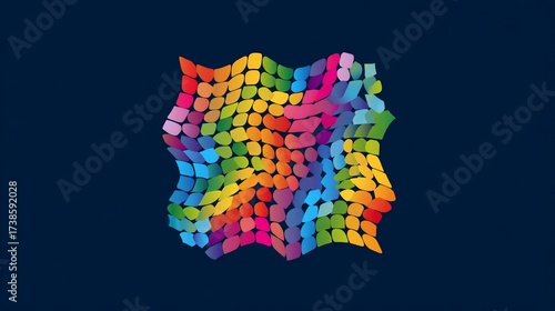 Abstract design of a colorfully pixelated, wavy grid on a dark blue background