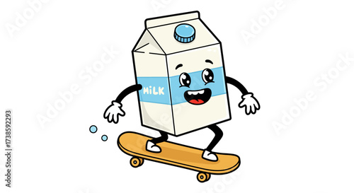 Cartoon milk carton skateboarding adventure with friendly character design