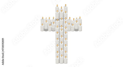 Illuminated Cross of Hope: A visually stunning cross formed by numerous glowing candles, symbolizing faith, spirituality, and the enduring power of hope and light.