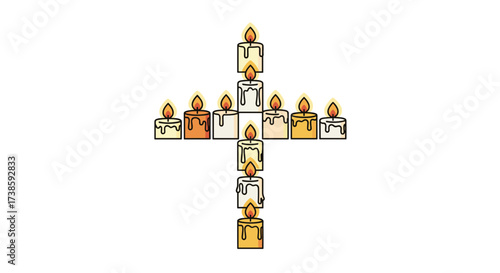 Candle Cross: An arrangement of vibrant candles forms a symbolic cross, each flame casting a warm, inviting glow that represents spirituality and faith.