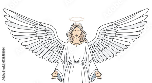 Celestial Messenger: An angelic figure, adorned with magnificent wings and a radiant halo, exudes serenity and grace, symbolizing guidance and protection. 
