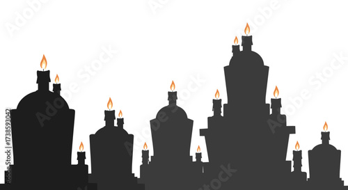 Silhouetted Candle Lit Towers: A striking silhouette captures the ethereal glow of candles illuminating an assortment of architectural forms, creating a sense of enchantment and mystery.