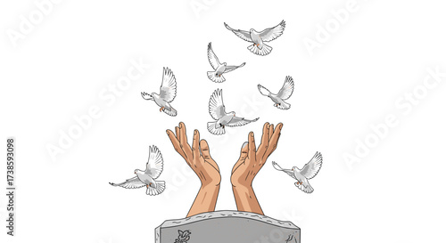 Releasing Peace: An image depicting hands releasing doves into the air, symbolizing freedom, hope, and peace. The doves gracefully ascend, carrying a message of tranquility and positivity.