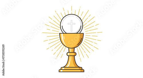 Eucharist Symbol: A visual depiction of the Eucharist, a golden chalice and host radiate spiritual light and reverence, symbolizing faith and grace.