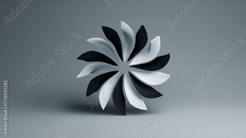 Abstract floral design, rotating on gray background with light and shadow, for decoration