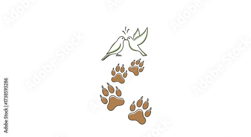 Love's Footsteps: Delicate doves, symbolizing love, are intertwined above the animal's paw print. This heartwarming design showcases the footprints of furry friend.