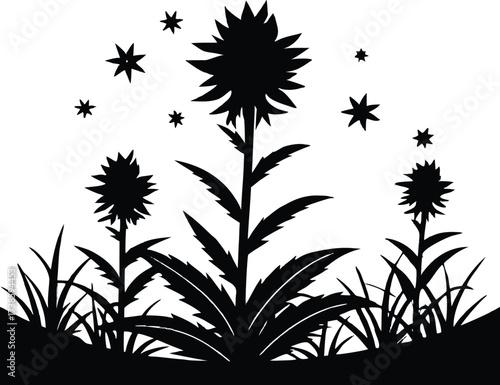 Prairie Blazing Star On Open Field Silhouette | Wildflower Meadow Vector Design