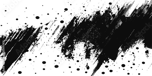 Black grunge ink splatter vector illustration, a messy paint texture drop blot pattern element for design