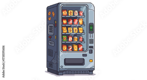 Pixel art vending machine with diverse snack selection