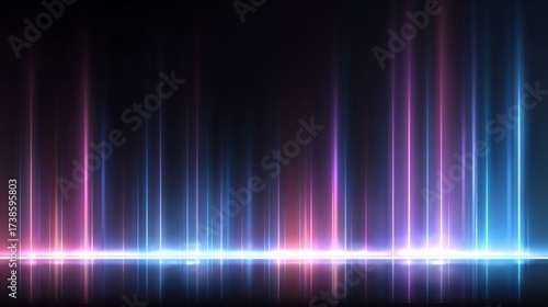Abstract light streaks rise from below in a dark backdrop, used for modern design and effect