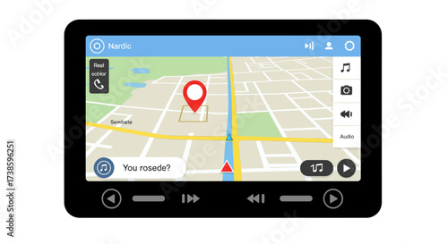 Modern gps navigation interface with map and location marker on tablet screen