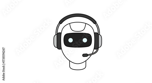 Minimalist robot with headset: futuristic ai communication design