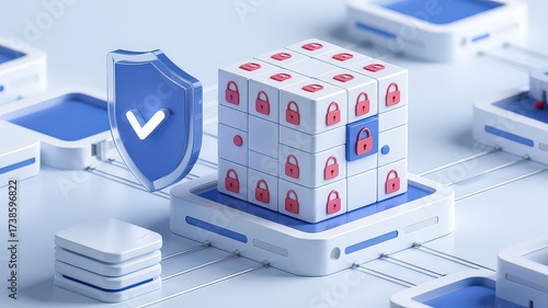 Secure digital information access represented by padlock cube