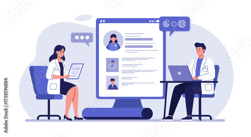 Medical professionals collaborating on telehealth platform for remote patient…