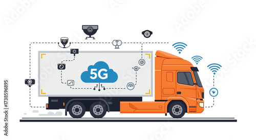 5g connected truck with smart technology and iot devices on the road