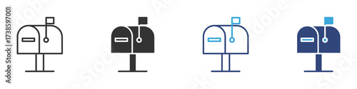 Mailbox icon set in outline and flat style, vector illustration ,