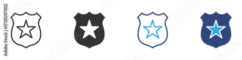 Police badge icon set in outline and flat style, vector illustration ,