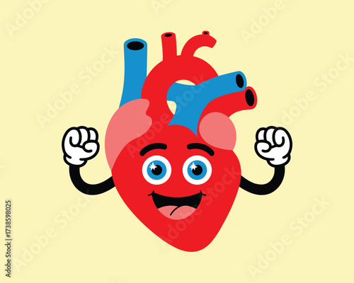 Cartoon heart flexing muscles, healthy