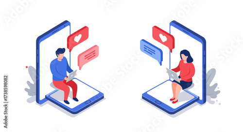 Isometric online communication: people chatting on smartphones with social me…