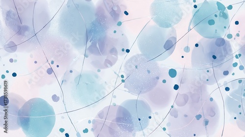 Abstract watercolor bubbles floating with lines, gentle background, art, digital design