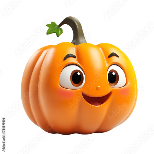 Adorable cartoon pumpkin with a cheerful expression perfect for halloween themed designs and children's illustrations against a for easy integration on transparent background