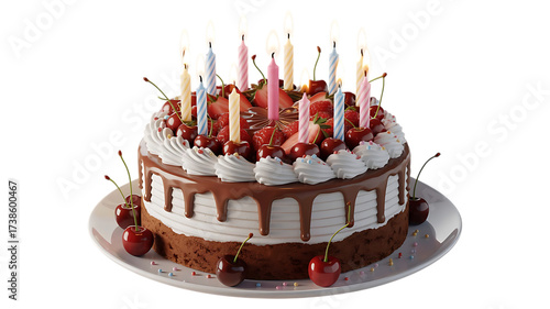 birthday cake with candles image isolated on a transparent background