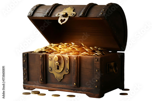 Open treasure chest with gold coins image isolated on a transparent background