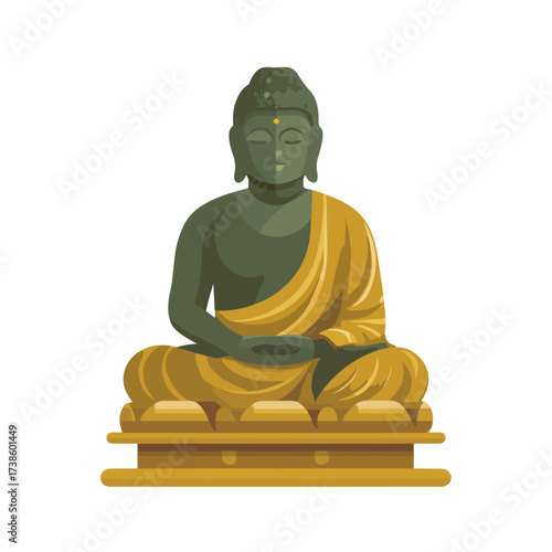 Serene Buddha Statue Icon in Flat Design