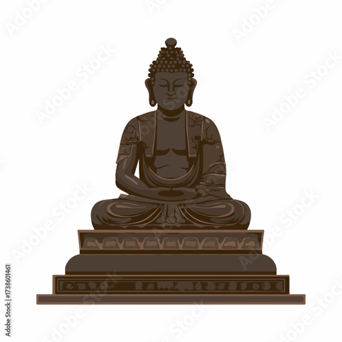 Serene Buddha Statue in Flat Vector Style