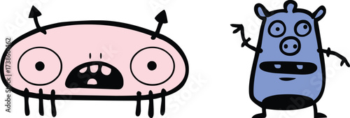 Cute Cartoon Alien and Monster Vector Doodles: Funny Creature Design Elements