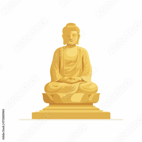Elegant Buddha Statue Icon in Flat Style