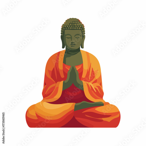 Serene Buddha Statue in Flat Vector Style