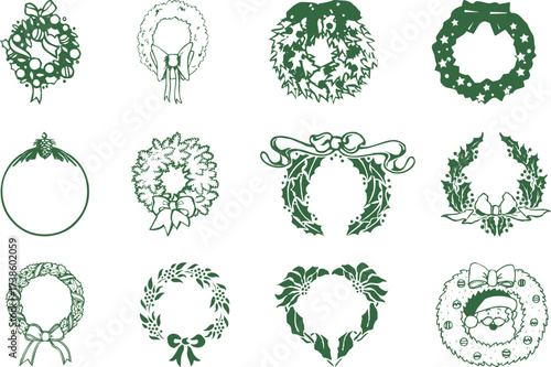 Christmas Wreath Silhouettes: Holiday Wreaths, Ribbons, Candles, and Holly Vector Design Bundle