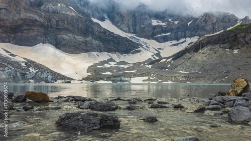 Time lapse, lake made out of melted glacier. Lake Griessseeli, Clariden Glacier, Klausen Pass, canton of Uri, Switzerland