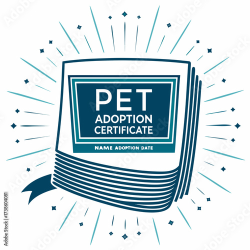 Pet adoption certificate design with decorative elements and ribbon  