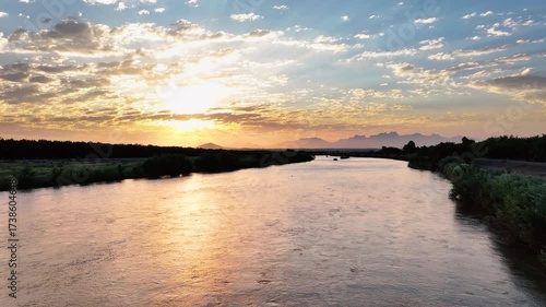 Wide view of Organ Mountains over Rio Grande River
