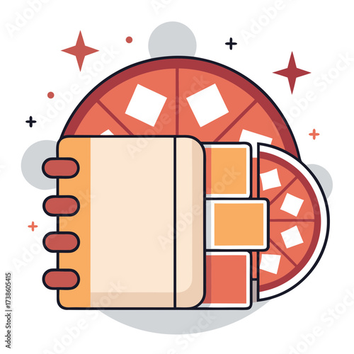 Pizza-themed recipe book illustration with vibrant colors and design  