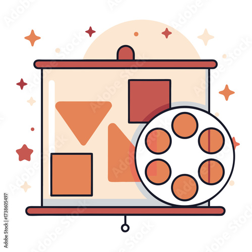 Abstract graphic elements with shapes and film reel in soft colors  