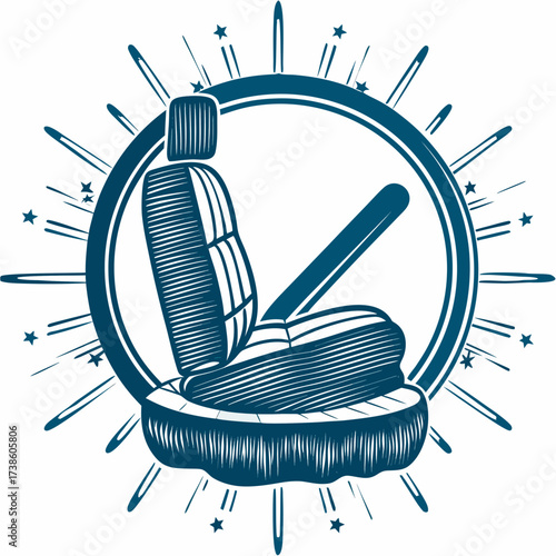 Car seat design in vintage style with circular starburst pattern  