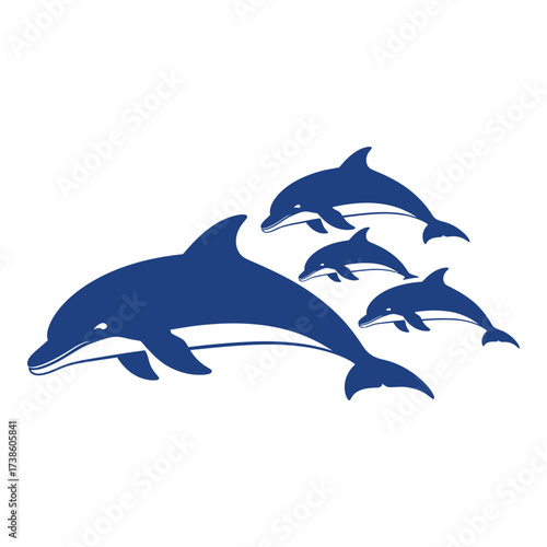 Majestic blue dolphins swimming together underwater oceanic marine life creatures silhouette