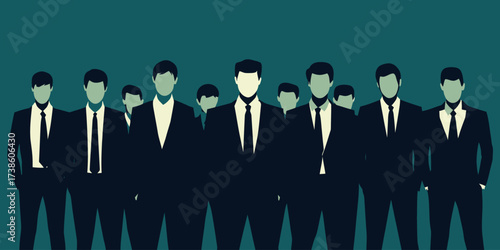 Group of diverse business people standing together in formal suits flat minimalist vector illustration teamwork collaboration concept for corporate team