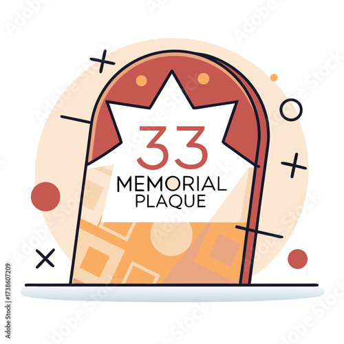 Memorial plaque with 33 inscription in modern graphic style  