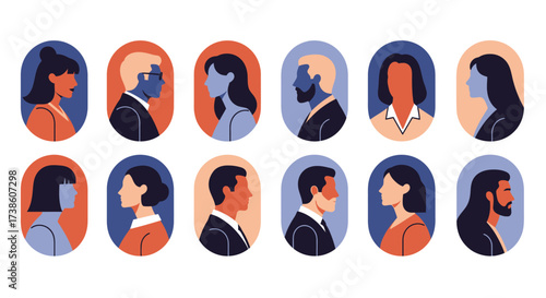 Diverse Collection of Stylized Human Silhouettes Representing a Spectrum of Individuals in Profile View